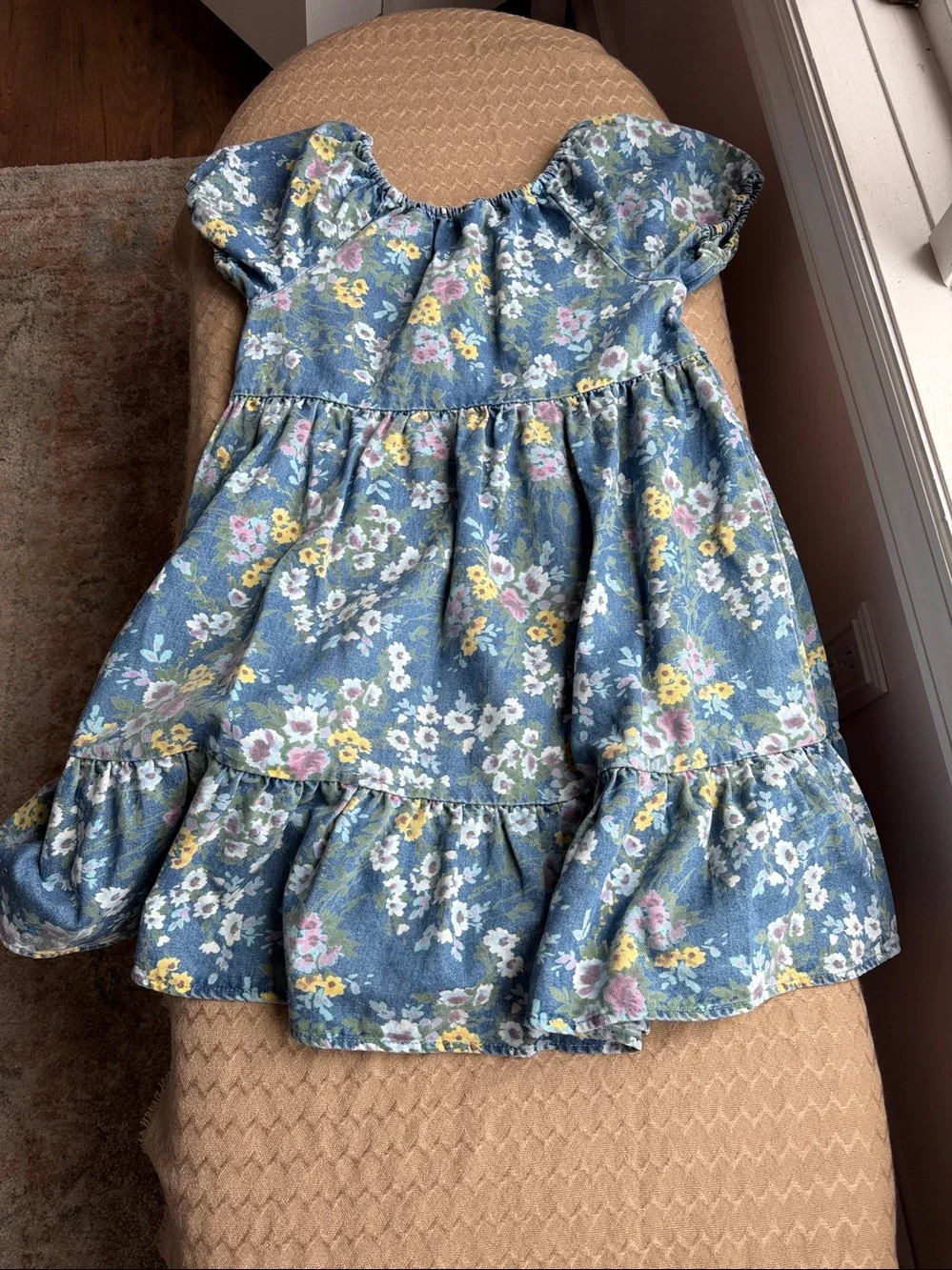 Girls GAP Denim Blue Floral Ruffle Hem Dress